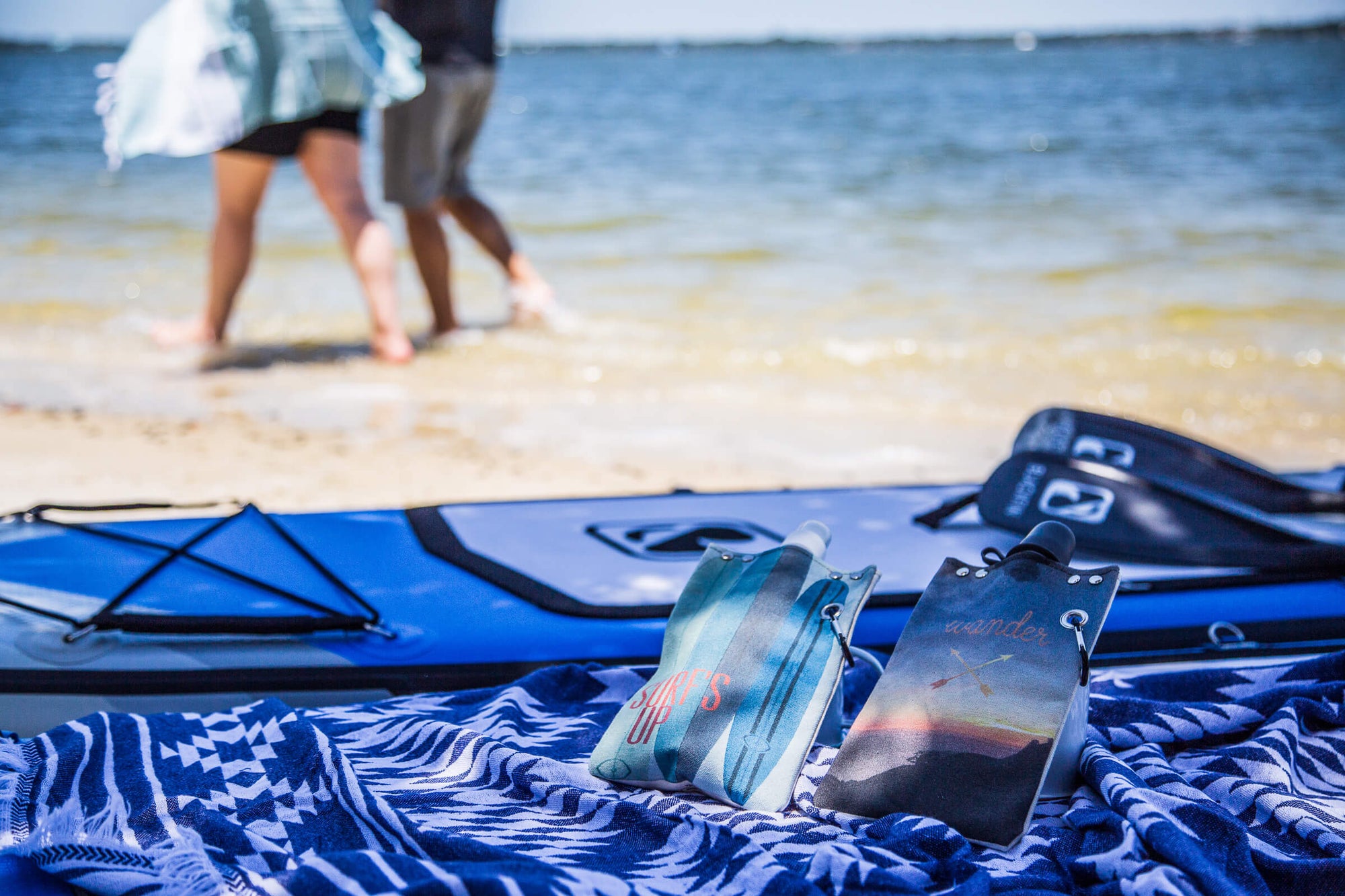 beach towels and flexible flasks