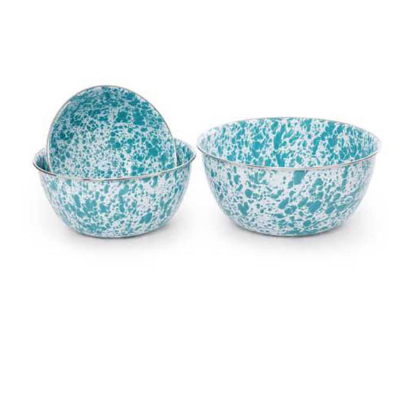 Set of 3 Hazel Atlas Fringed Edge Turquoise Kitchen Utensils Mixing Bowls 