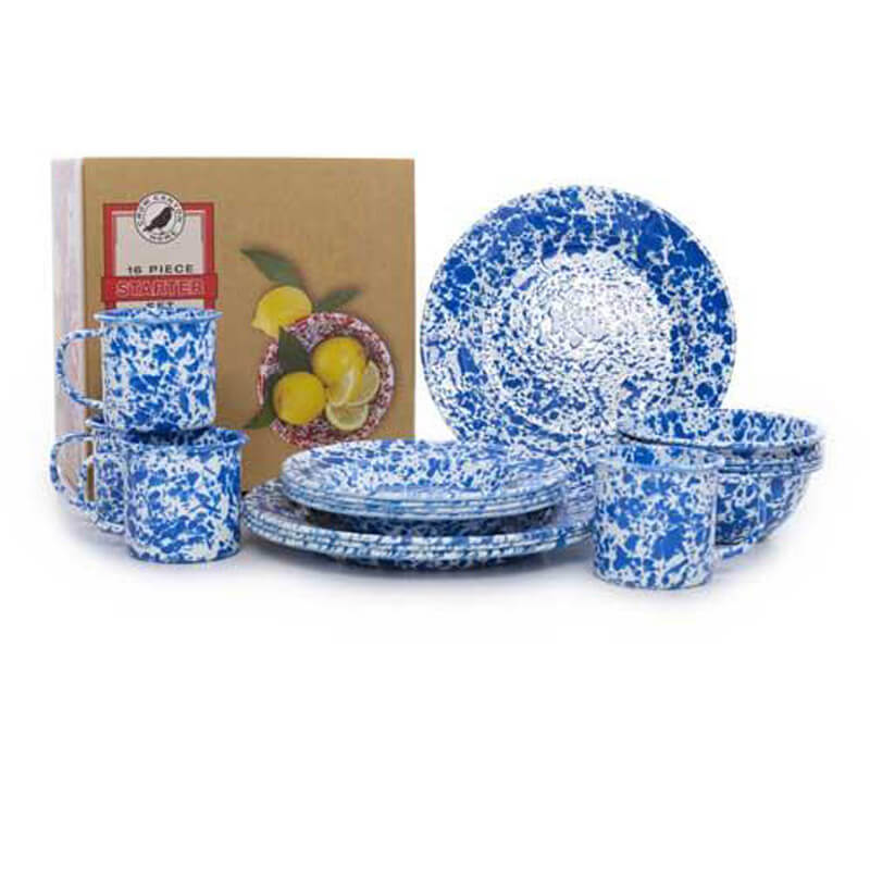 Enamel Dinner Plate White/Blue 12 pcs